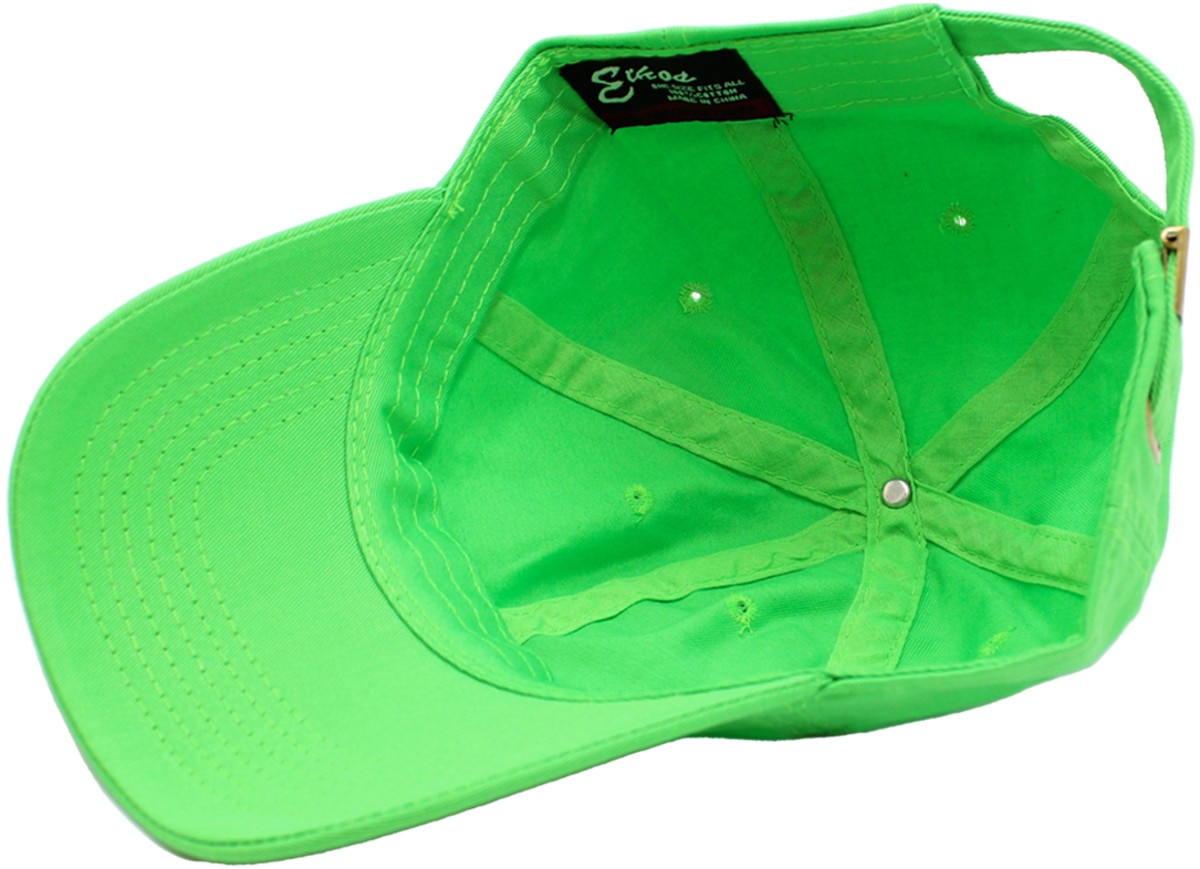 Neon Green Low Profile Baseball Caps Inside Turned Over View
